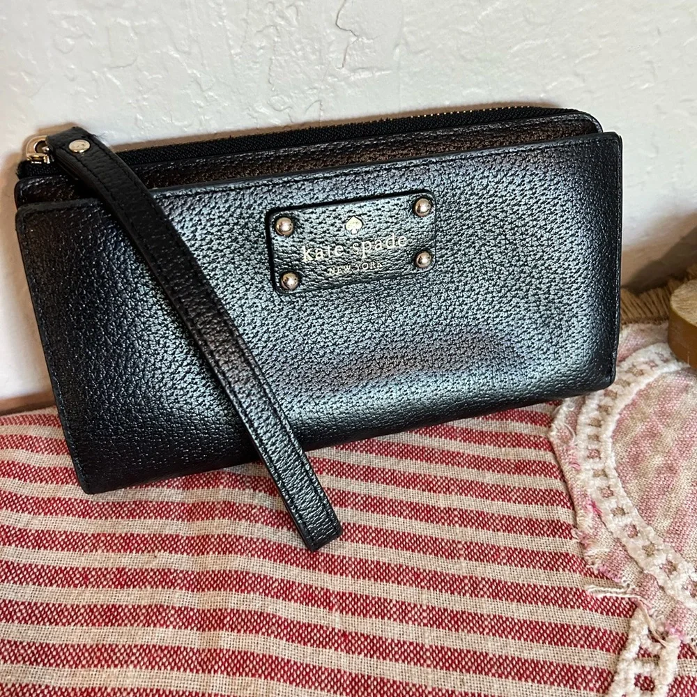 kate spade Black Pebbled Leather Wristlet